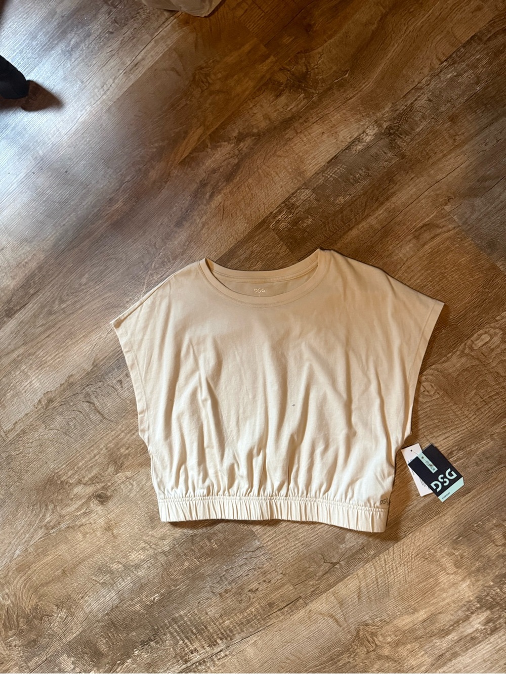 DSG Cream Elastic-Hem Cropped Short Sleeve Top